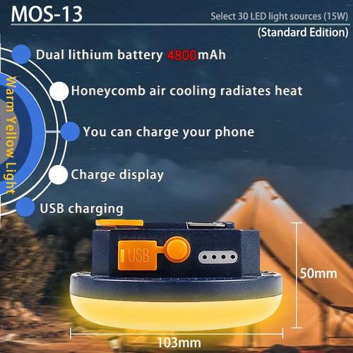 Rechargeable Camping Lantern, ABS Portable Emergency Light with Phone-Charging Support for Tents, Camping, Boating and Home - product view 1