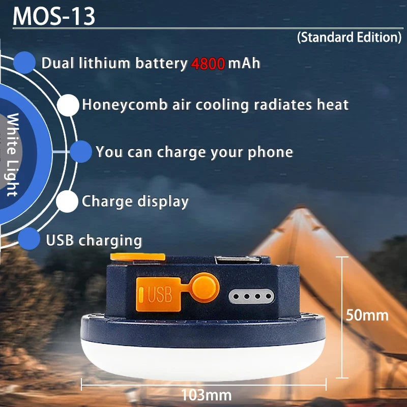 Rechargeable Camping Lantern, ABS Portable Emergency Light with Phone-Charging Support for Tents, Camping, Boating and Home - product view 2