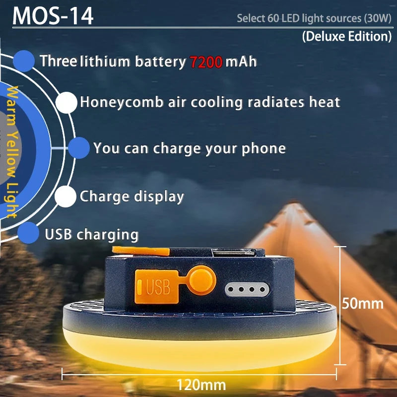 Rechargeable Camping Lantern, ABS Portable Emergency Light with Phone-Charging Support for Tents, Camping, Boating and Home - product view 4