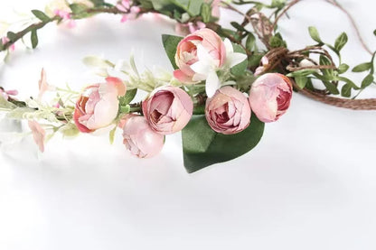 Adjustable Silk Flower Headband Wreath, 18 cm Round Floral Garland with Ribbon, Pink, Blue or Ivory for Weddings and Festivals - product view 2