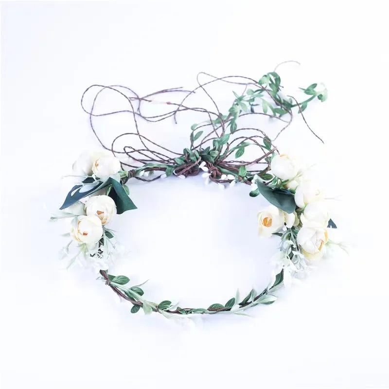 Adjustable Silk Flower Headband Wreath, 18 cm Round Floral Garland with Ribbon, Pink, Blue or Ivory for Weddings and Festivals - product view 5