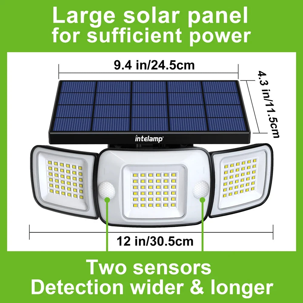Solar Flood Light, 6000mAh Battery, 270° Three-Head Lighting, Dual Motion Sensors, 3 Modes, 1200lm - product view 3
