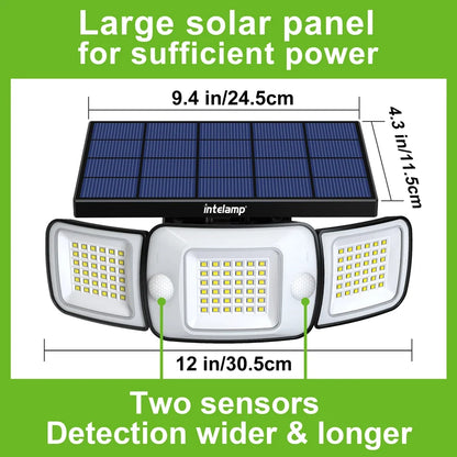 Solar Flood Light, 6000mAh Battery, 270° Three-Head Lighting, Dual Motion Sensors, 3 Modes, 1200lm - product view 3
