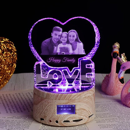 Custom Photo Crystal Night Light, Bluetooth Music Player, Rotating LED Base, USB Powered Gift for Dad, Mom or Couples - product view 2