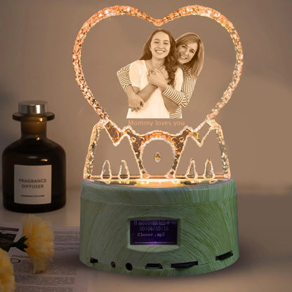Custom Photo Crystal Night Light, Bluetooth Music Player, Rotating LED Base, USB Powered Gift for Dad, Mom or Couples - product view 3