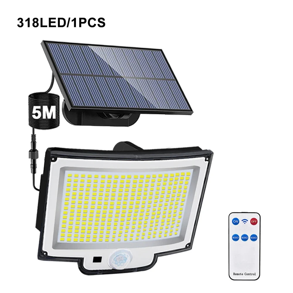 Solar Security Light with Motion Sensor, Remote Control, 3 Lighting Modes, LED Options and 5m Cable for Outdoor Areas - product view 1