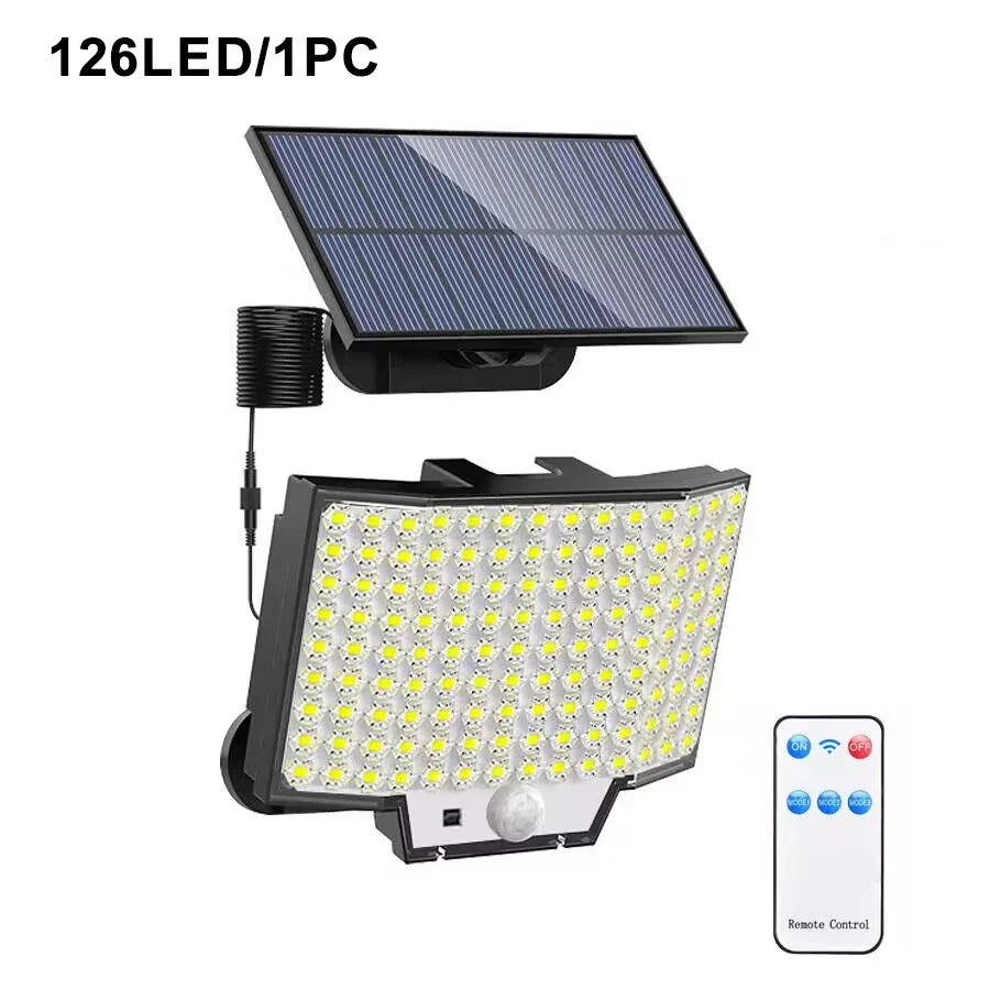 Solar Security Light with Motion Sensor, Remote Control, 3 Lighting Modes, LED Options and 5m Cable for Outdoor Areas - product view 3