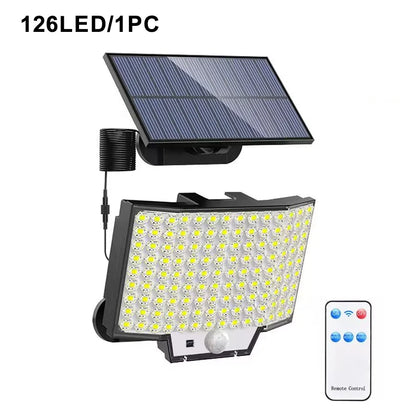 Solar Security Light with Motion Sensor, Remote Control, 3 Lighting Modes, LED Options and 5m Cable for Outdoor Areas - product view 3