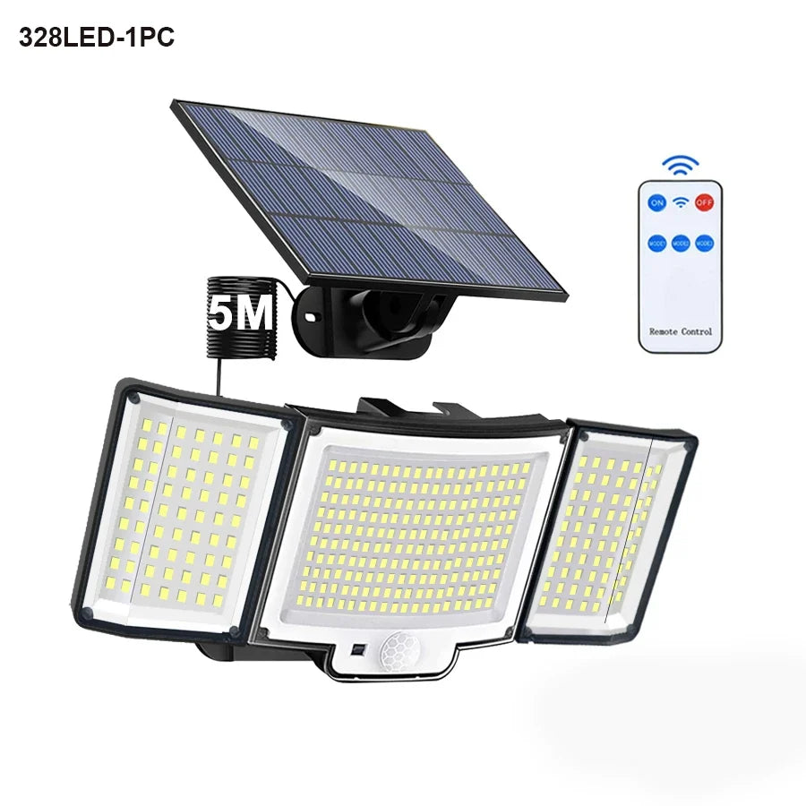 Solar Security Light with Motion Sensor, Remote Control, 3 Lighting Modes, LED Options and 5m Cable for Outdoor Areas - product view 4