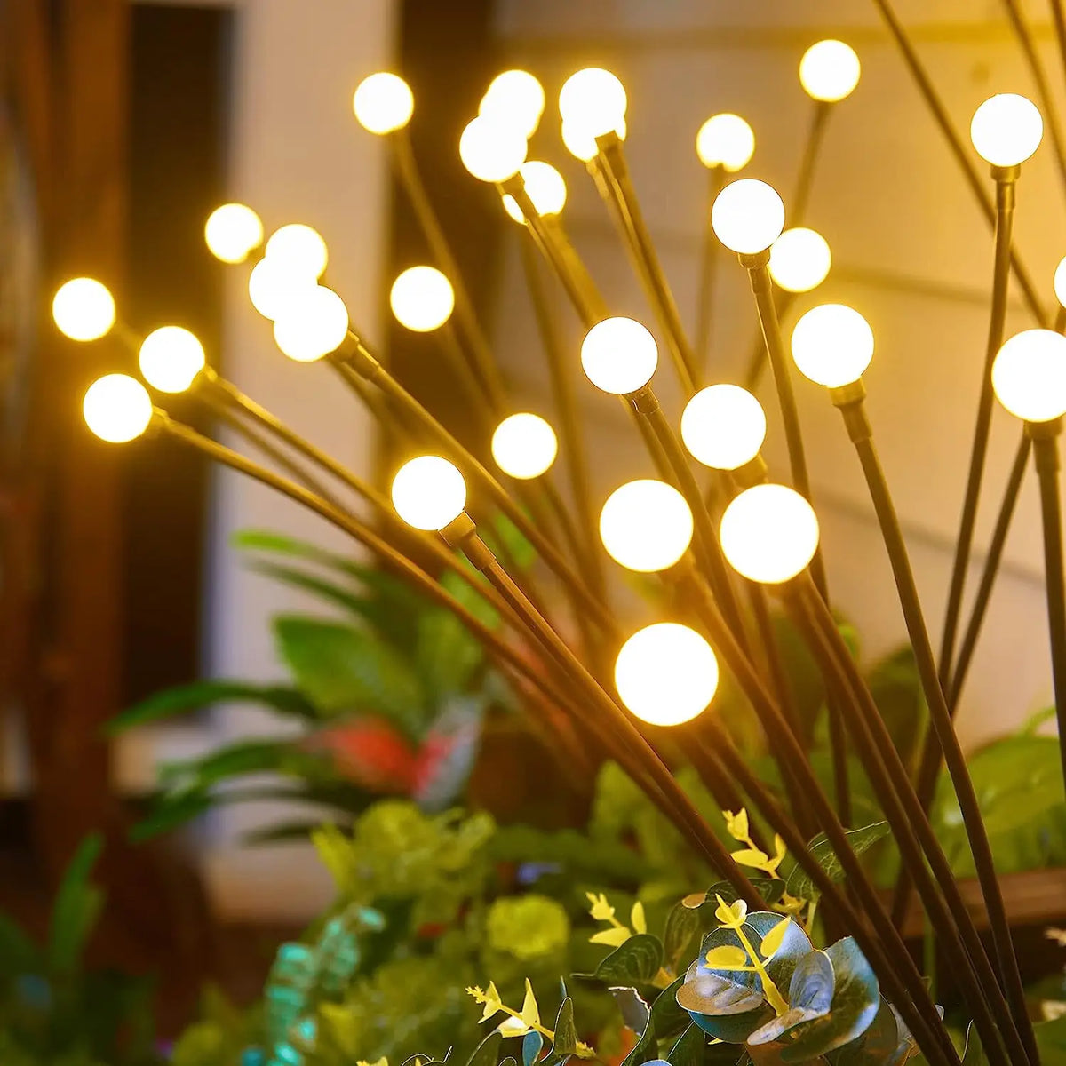 Solar Pathway Lights, Swaying Firefly LED Garden Stakes, Warm White, 6/8/10 Bulbs with Ground Plug - product view 2