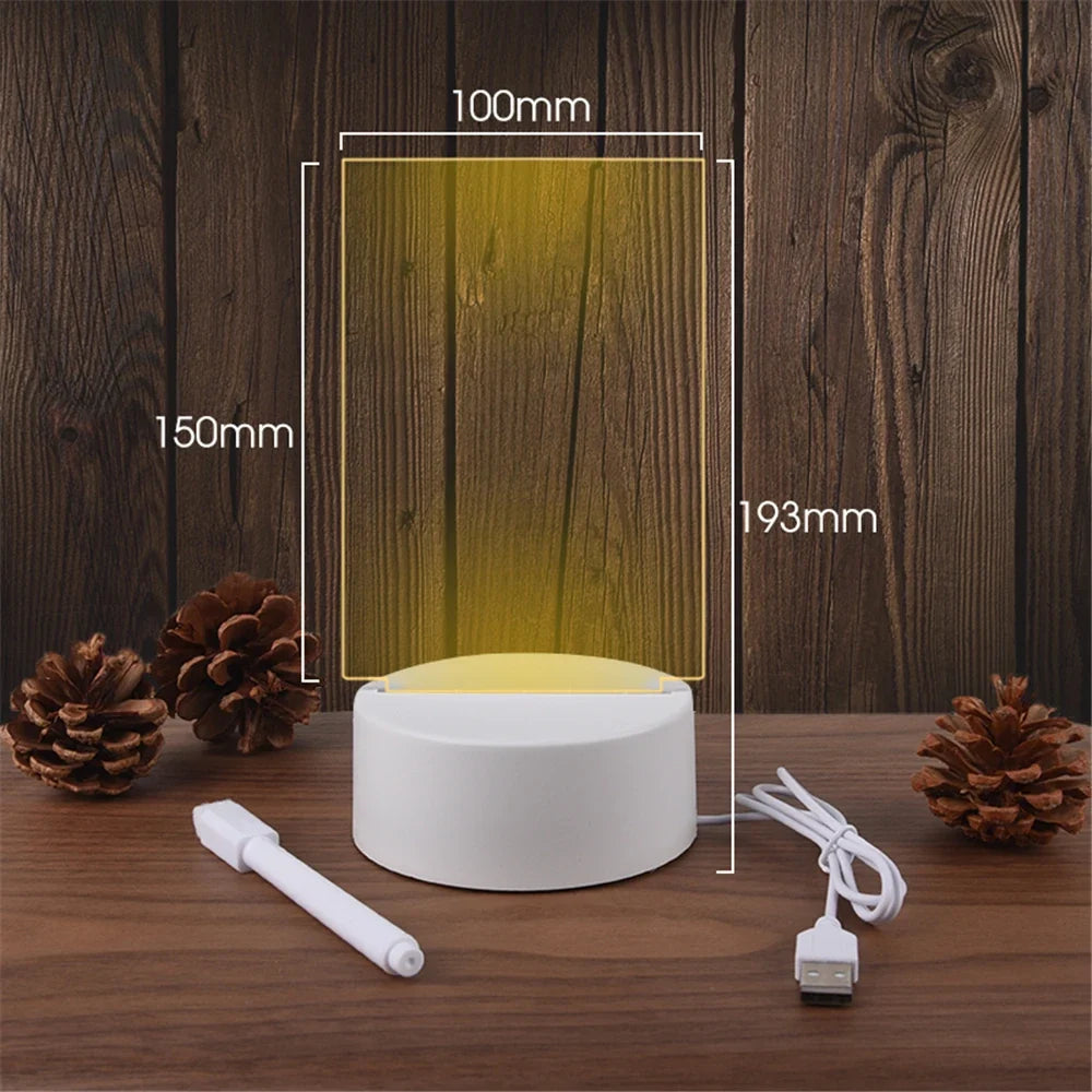 USB LED Message Board Night Light, Transparent Acrylic Writing Panel, Warm White Glow, Erasable Pen and Desktop Base - product view 2