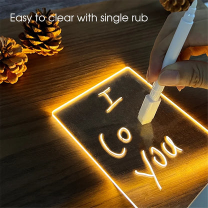 USB LED Message Board Night Light, Transparent Acrylic Writing Panel, Warm White Glow, Erasable Pen and Desktop Base - product view 4