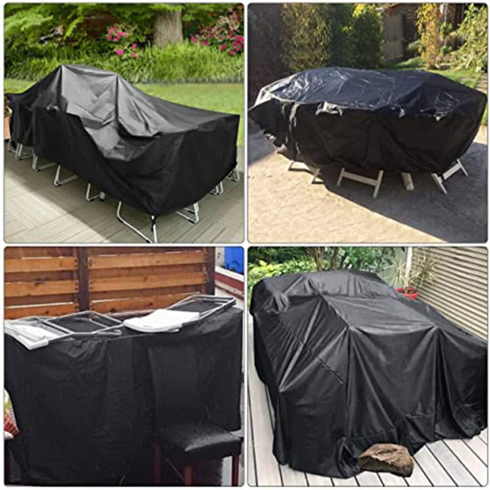 Waterproof Patio Furniture Cover, UV-Resistant Polyester, Drawstring Closure, Silver or Black, Multiple Outdoor Sizes - product view 4