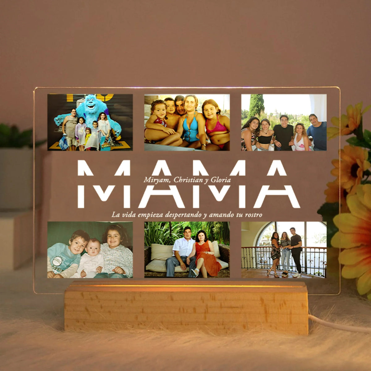 Personalized Acrylic Photo LED Lamp, USB 5V Light, Warm or 7-Color Glow, Wood Base for Valentine's Day and Family Gifts - product view 1