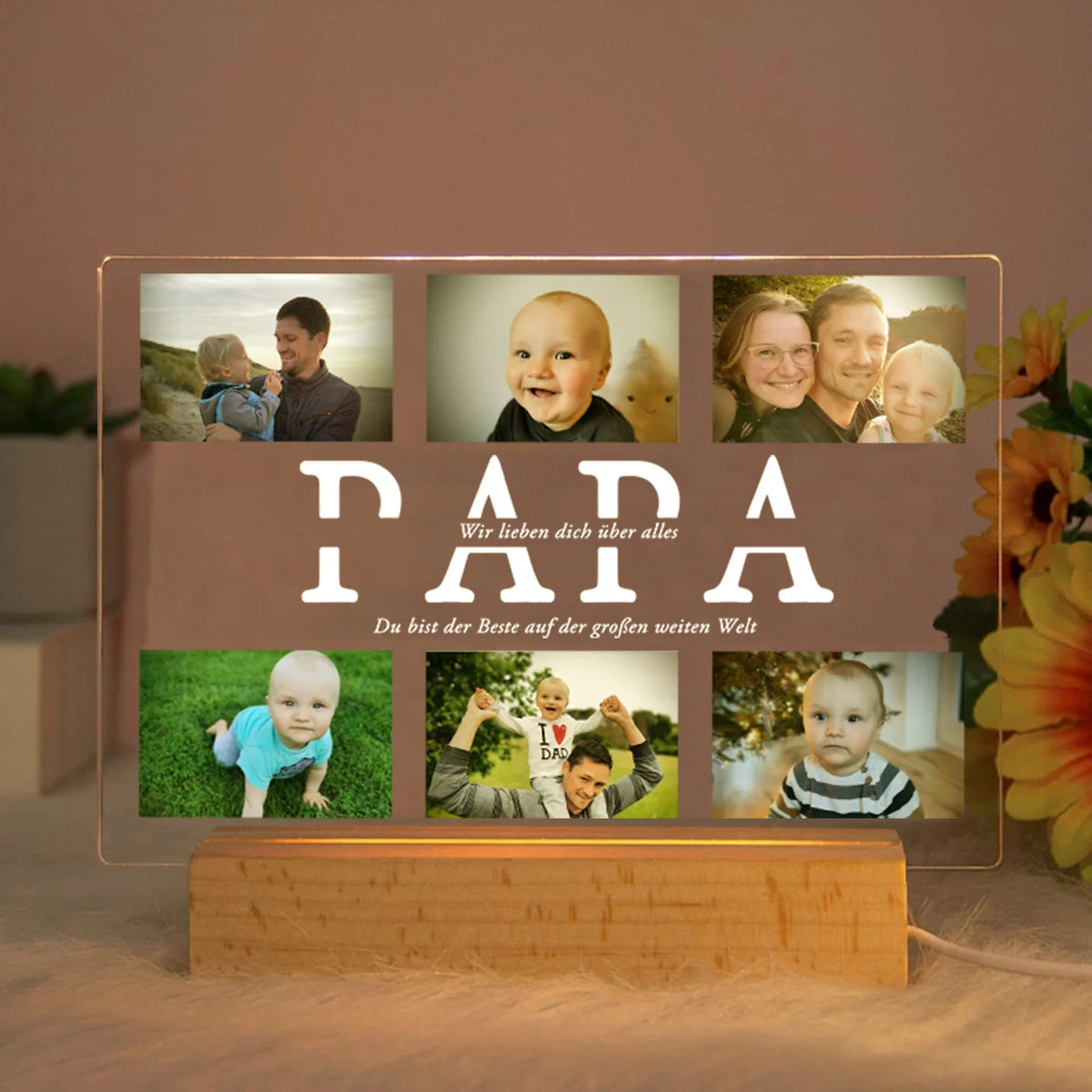 Personalized Acrylic Photo LED Lamp, USB 5V Light, Warm or 7-Color Glow, Wood Base for Valentine's Day and Family Gifts - product view 4