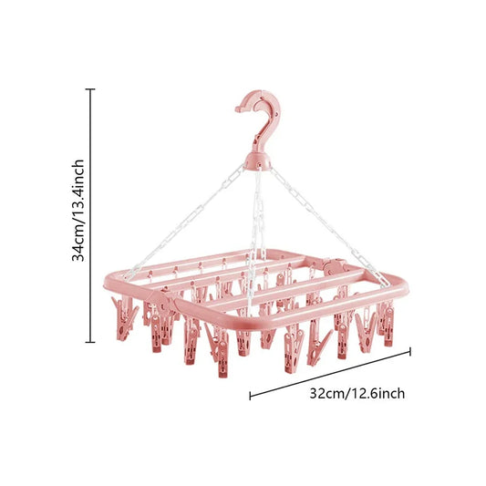 Hanging Clothes Drying Rack, Reusable Laundry Hanger with 8 or 32 Clips for Socks, Underwear, Bras and Small Garments - product view 1