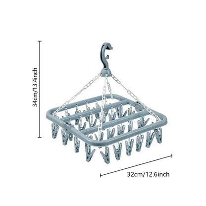 Hanging Clothes Drying Rack, Reusable Laundry Hanger with 8 or 32 Clips for Socks, Underwear, Bras and Small Garments - product view 3