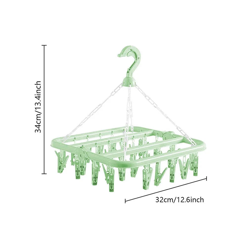 Hanging Clothes Drying Rack, Reusable Laundry Hanger with 8 or 32 Clips for Socks, Underwear, Bras and Small Garments - product view 4