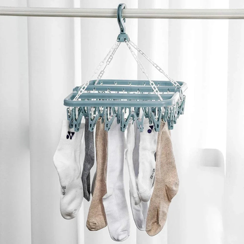 Hanging Clothes Drying Rack, Reusable Laundry Hanger with 8 or 32 Clips for Socks, Underwear, Bras and Small Garments - product view 5