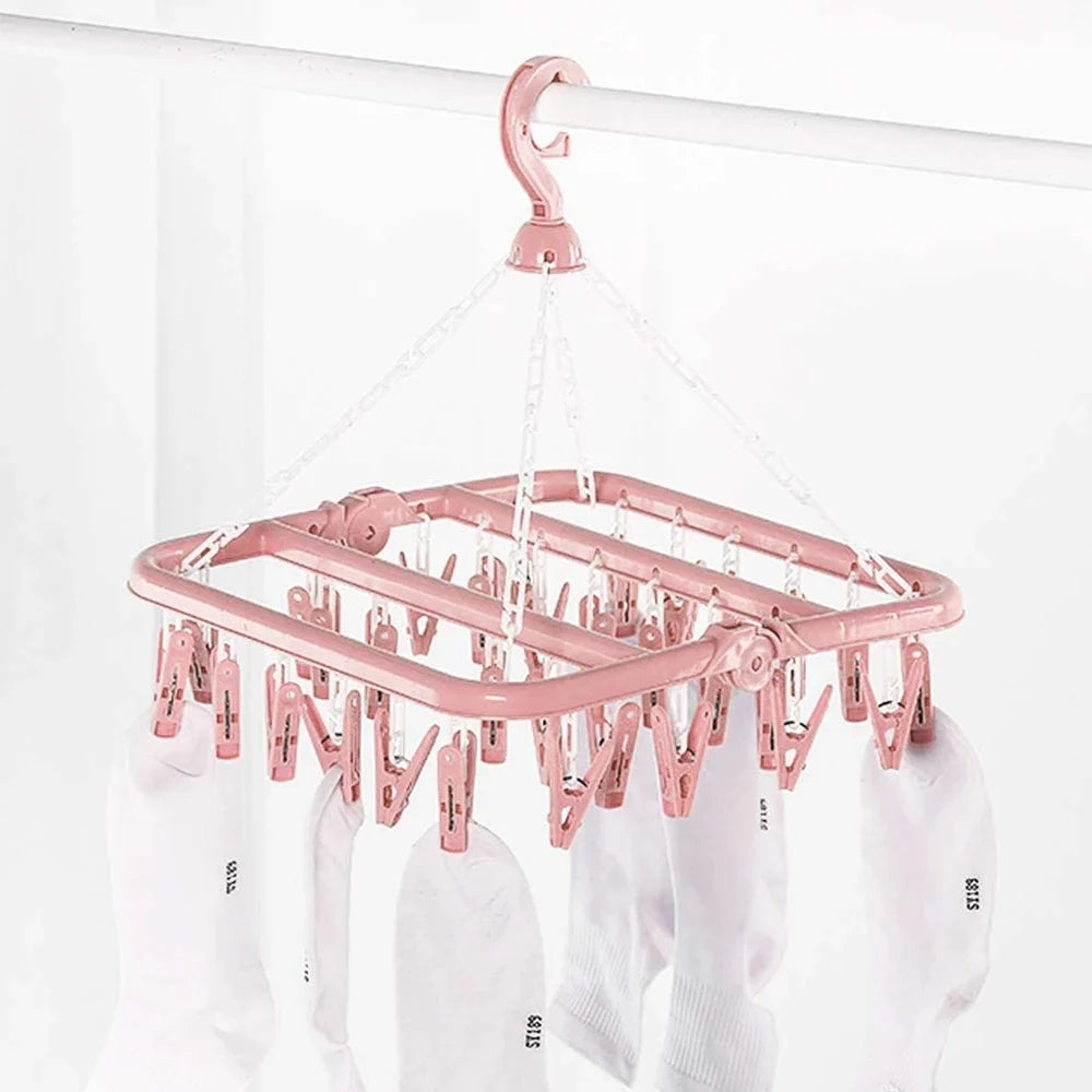 Hanging Clothes Drying Rack, Reusable Laundry Hanger with 8 or 32 Clips for Socks, Underwear, Bras and Small Garments - product view 6