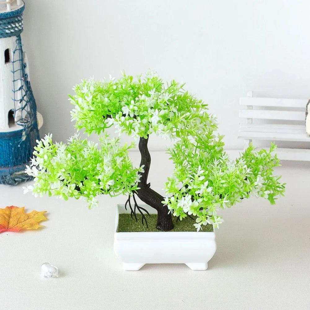 Artificial Bonsai Plant with Pot, 18cm Plastic Faux Tree, 25cm Diameter, Low-Maintenance Table Décor in Four Colors - product view 1