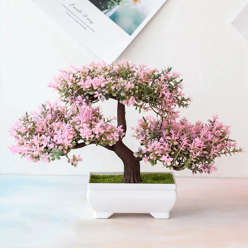 Artificial Bonsai Plant with Pot, 18cm Plastic Faux Tree, 25cm Diameter, Low-Maintenance Table Décor in Four Colors - product view 2