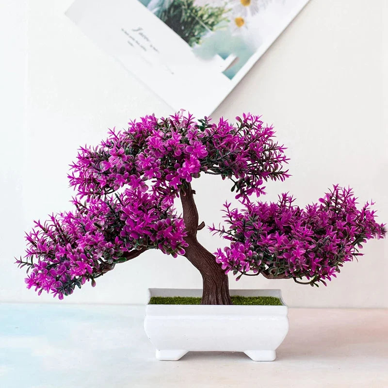 Artificial Bonsai Plant with Pot, 18cm Plastic Faux Tree, 25cm Diameter, Low-Maintenance Table Décor in Four Colors - product view 3