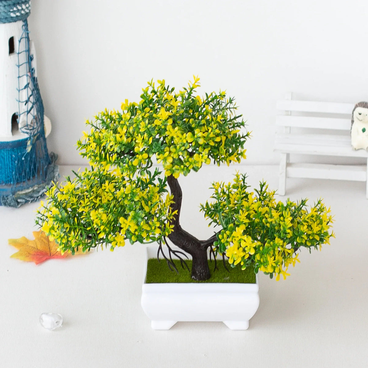 Artificial Bonsai Plant with Pot, 18cm Plastic Faux Tree, 25cm Diameter, Low-Maintenance Table Décor in Four Colors - product view 4