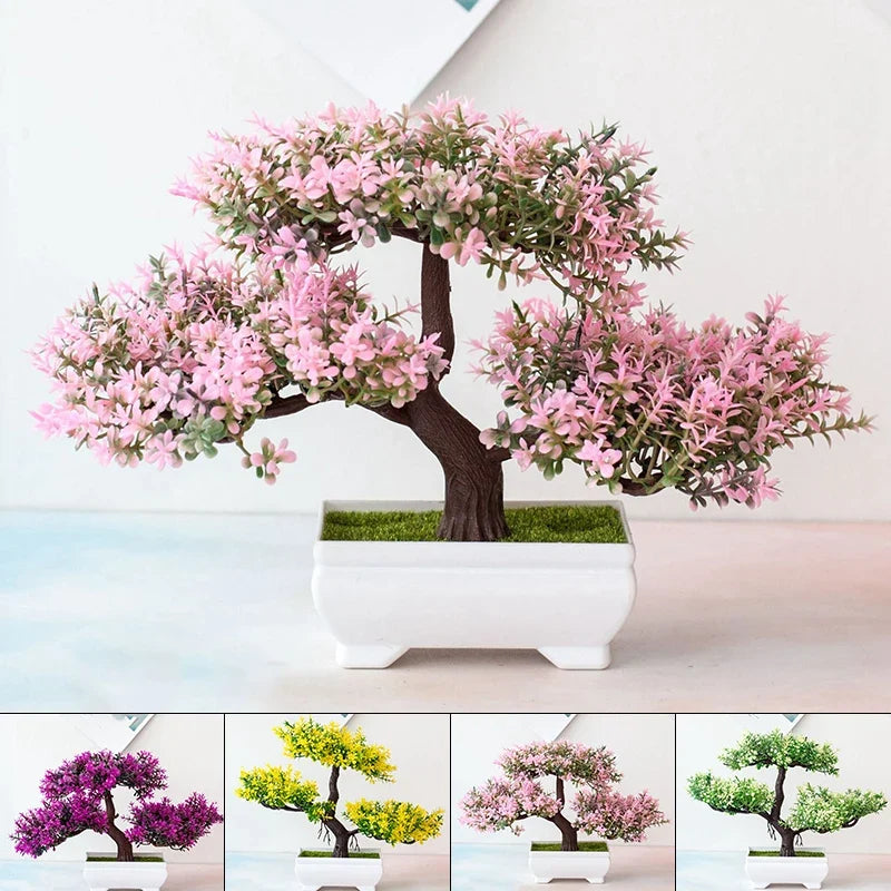 Artificial Bonsai Plant with Pot, 18cm Plastic Faux Tree, 25cm Diameter, Low-Maintenance Table Décor in Four Colors - product view 5