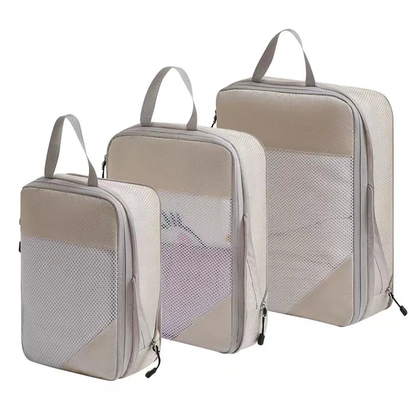 Compression Packing Cubes, Expandable Reusable Fabric Travel Organizer Set with Shoe Bag and Multiple Sizes for Suitcases - product view 1