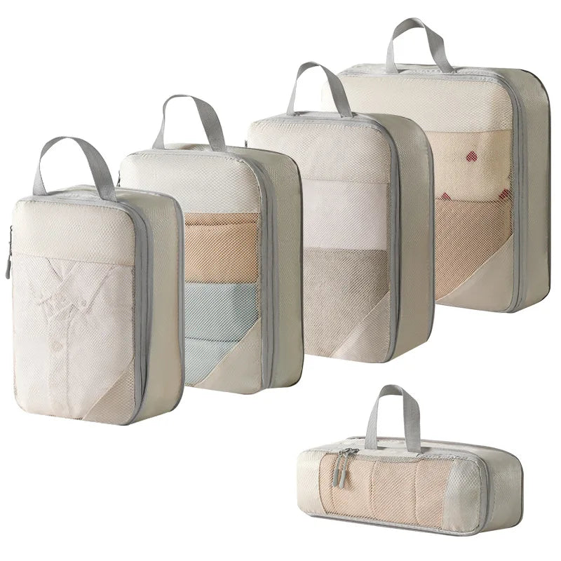 Compression Packing Cubes, Expandable Reusable Fabric Travel Organizer Set with Shoe Bag and Multiple Sizes for Suitcases - product view 2