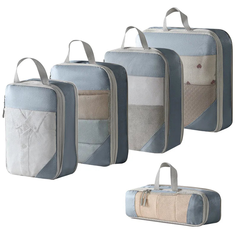 Compression Packing Cubes, Expandable Reusable Fabric Travel Organizer Set with Shoe Bag and Multiple Sizes for Suitcases - product view 3