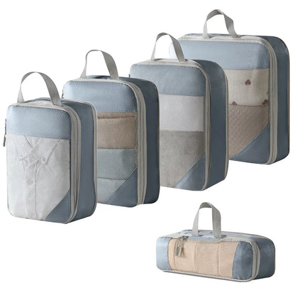 Compression Packing Cubes, Expandable Reusable Fabric Travel Organizer Set with Shoe Bag and Multiple Sizes for Suitcases - product view 3