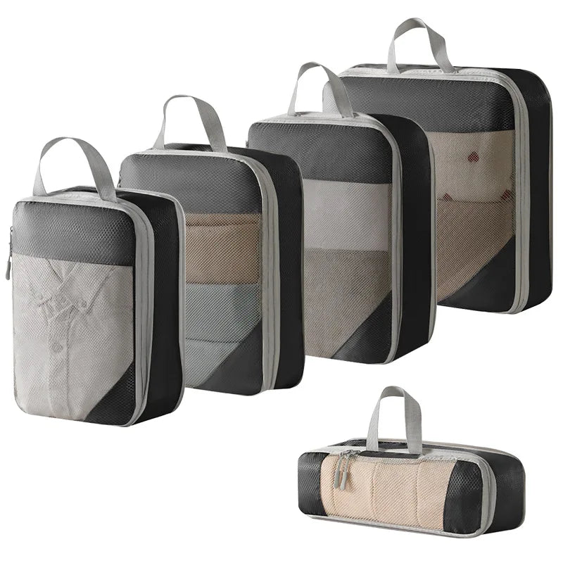 Compression Packing Cubes, Expandable Reusable Fabric Travel Organizer Set with Shoe Bag and Multiple Sizes for Suitcases - product view 4