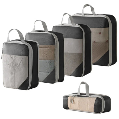 Compression Packing Cubes, Expandable Reusable Fabric Travel Organizer Set with Shoe Bag and Multiple Sizes for Suitcases - product view 4