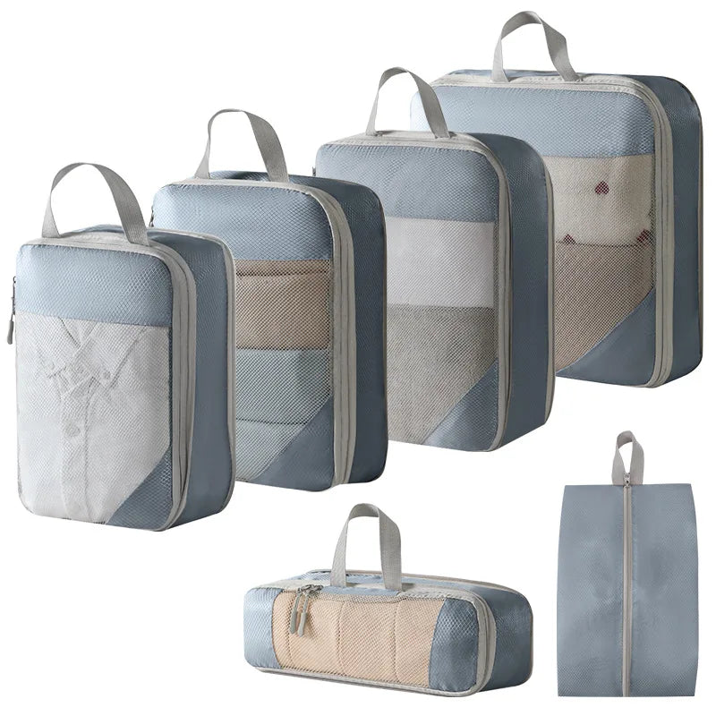 Compression Packing Cubes, Expandable Reusable Fabric Travel Organizer Set with Shoe Bag and Multiple Sizes for Suitcases - product view 6