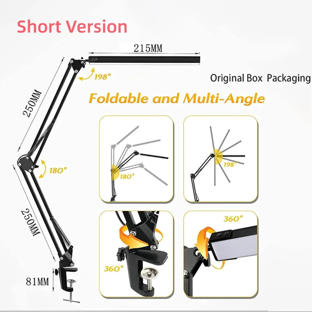 LED Clamp Desk Lamp, 10W Swing Arm Light, Dimmable with 10 Brightness Levels and 3 Lighting Modes, 5V AC - product view 1
