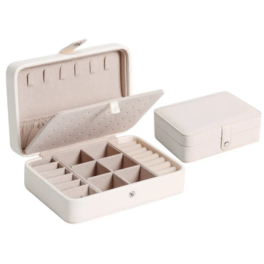 Travel Jewelry Organizer, Waterproof Leather Storage Box with Snap Lock and Removable Dividers, 16 × 11 × 5 cm - product view 1