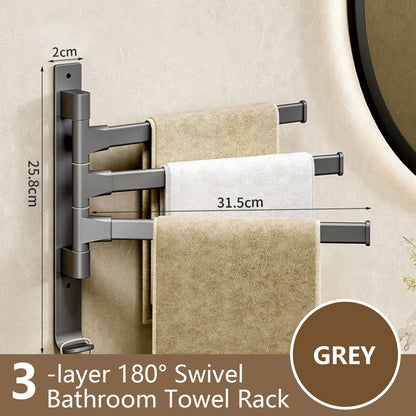 Wall Mounted Towel Rack, Rotatable Aluminum Alloy Holder, 3-, 4- or 5-Tier Options, 30cm Space-Saving Bathroom Storage - product view 2