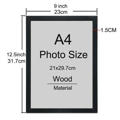 Classic Wooden Picture Frame, A4 8x12in Rectangular Photo and Certificate Frame for Wall or Desktop Display - product view 1