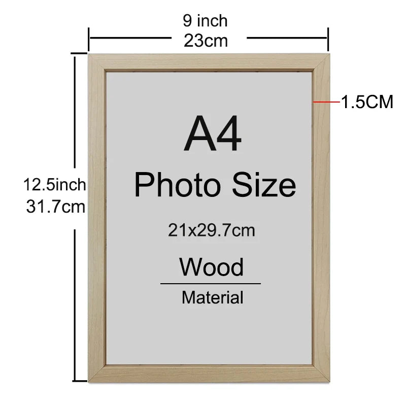 Classic Wooden Picture Frame, A4 8x12in Rectangular Photo and Certificate Frame for Wall or Desktop Display - product view 2