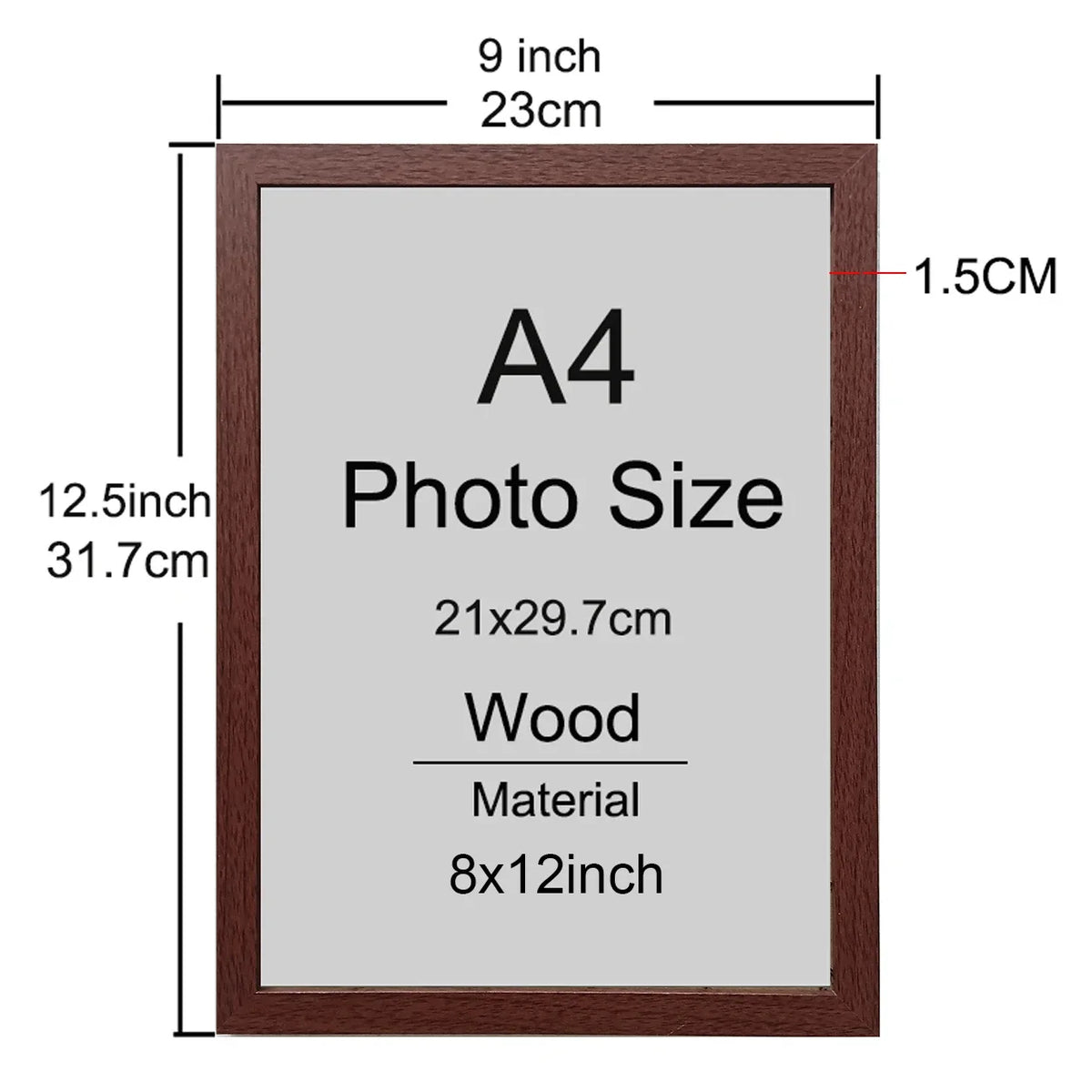 Classic Wooden Picture Frame, A4 8x12in Rectangular Photo and Certificate Frame for Wall or Desktop Display - product view 3