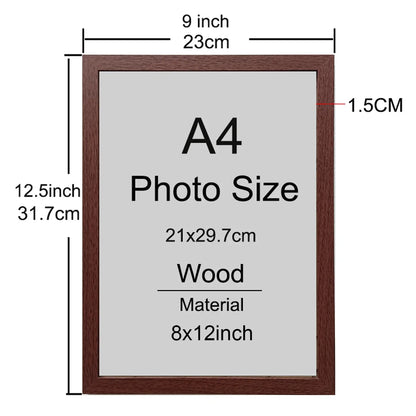 Classic Wooden Picture Frame, A4 8x12in Rectangular Photo and Certificate Frame for Wall or Desktop Display - product view 3