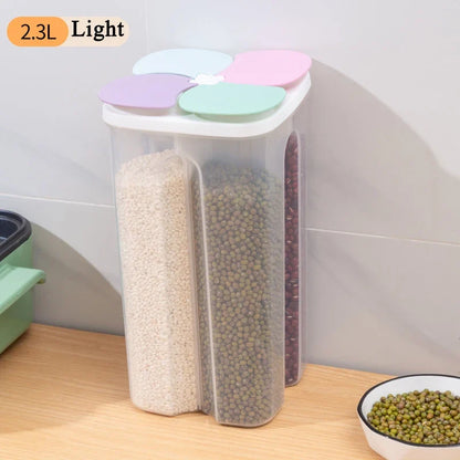 Flour Storage Container, 4-Compartment Sealed PP Grain Jar, Moisture-Resistant Pantry Organizer, 1.5L or 2.3L - product view 1