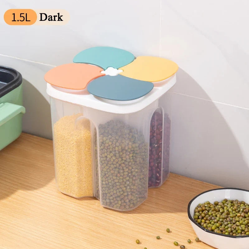 Flour Storage Container, 4-Compartment Sealed PP Grain Jar, Moisture-Resistant Pantry Organizer, 1.5L or 2.3L - product view 2