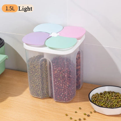 Flour Storage Container, 4-Compartment Sealed PP Grain Jar, Moisture-Resistant Pantry Organizer, 1.5L or 2.3L - product view 3