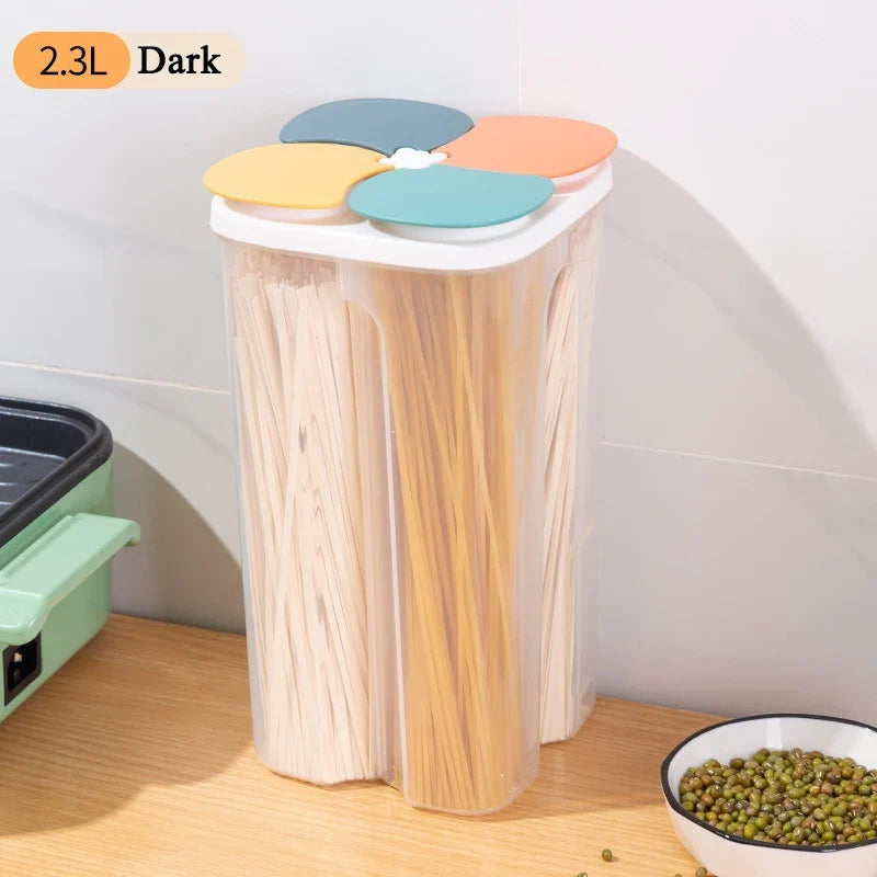Flour Storage Container, 4-Compartment Sealed PP Grain Jar, Moisture-Resistant Pantry Organizer, 1.5L or 2.3L - product view 4