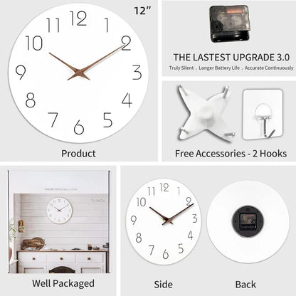 Modern Wooden Mantle Clock, Silent Quartz Movement, Battery Powered, Circular 12-Inch or 10-Inch Wall Clock - product view 4