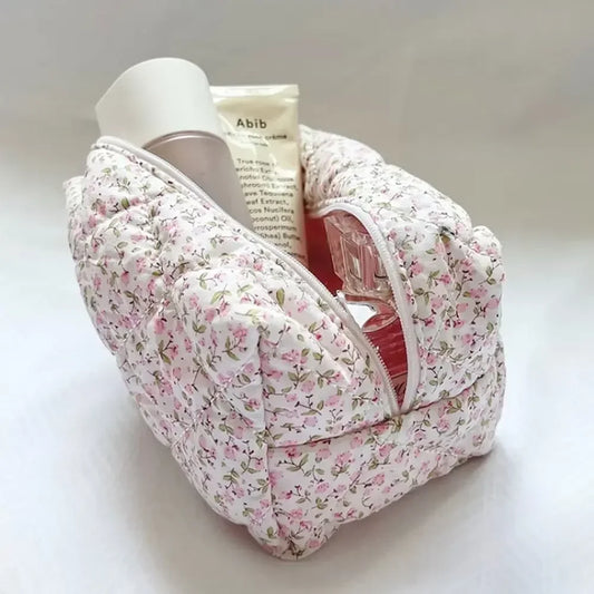 Floral Quilted Toiletry Bag, Zipper Cosmetic Pouch, Large Travel Makeup Organizer for Cosmetics, Medicine and Toiletries - product view 1