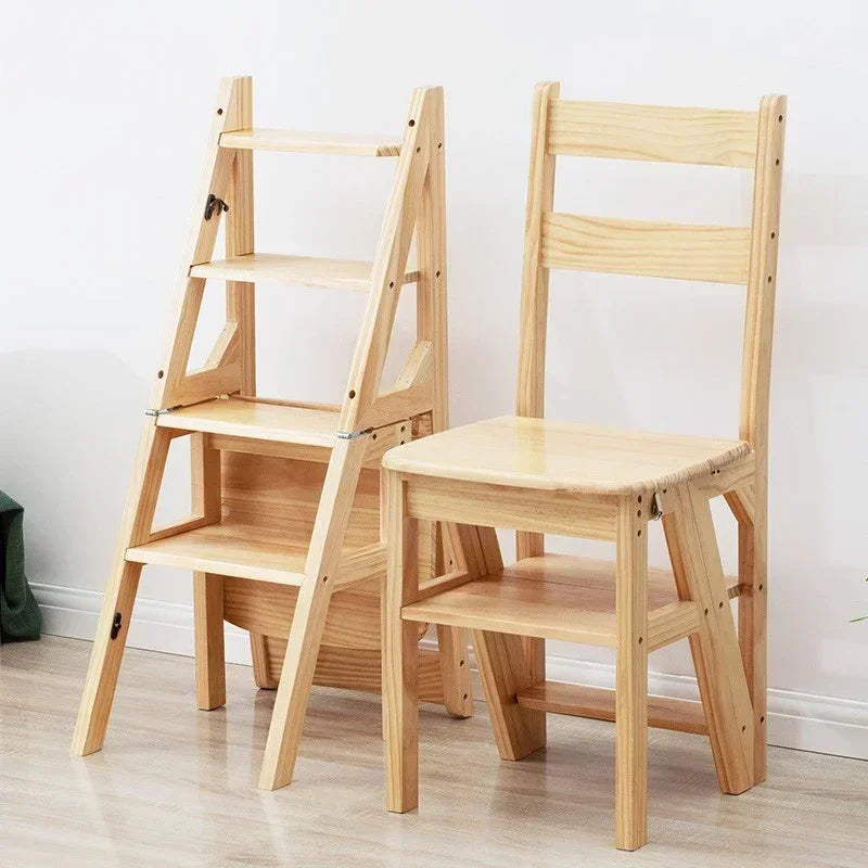 Solid Wooden Folding Ladder Chair, Multi-Functional Indoor Ladder Stool with Self-Contained Installation - product view 4